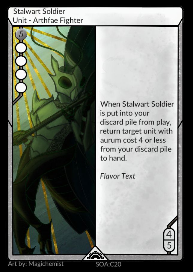 Stalwart Soldier from Aspects of Aurum. The art depicts an anthro butterfly armored and wielding a spear midair.