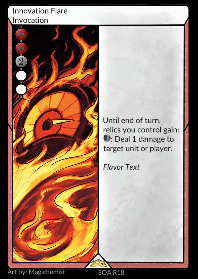 Innovation Flare from Aspects of Aurum. The art depicts a pressure gauge maxxed out with flames surrounding it.