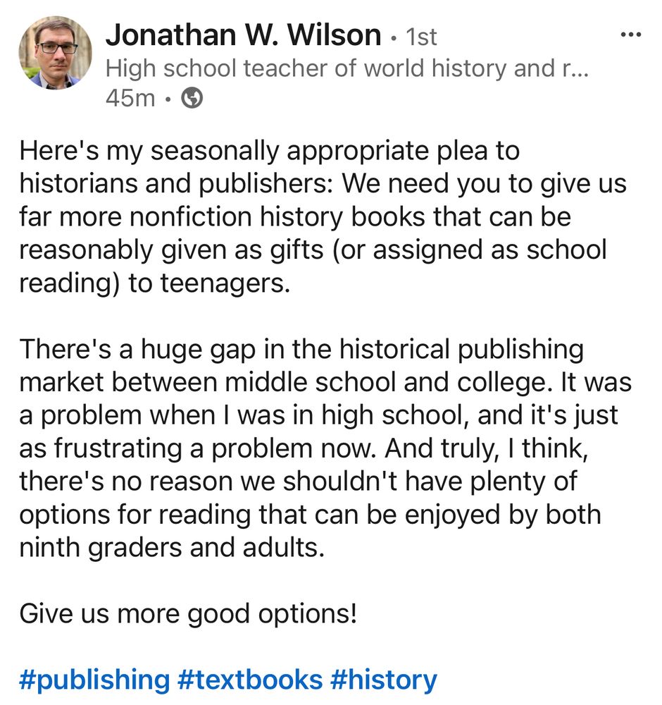 “”There’s a huge gap in historical publishing market between middle school and college.” 