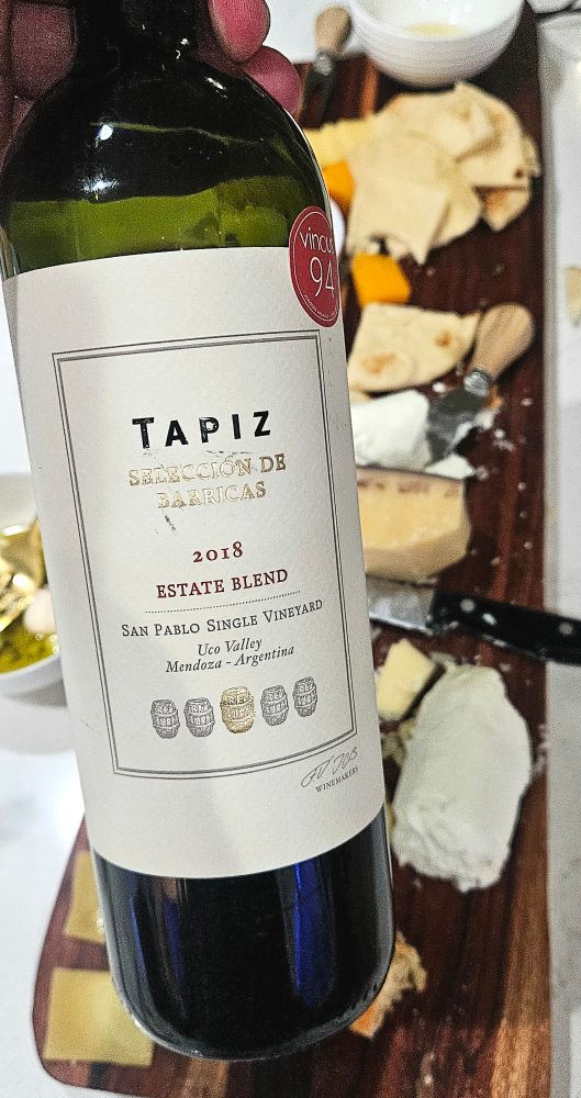 Deep ruby in color with a reddish rim.

Earthy nose and medium plus in body with medium acidity. 

Dry on the palate, and very velvety, with nice complexity.

Showing red cherries, currants, plums, chocolates, oak, herbs, spices, peppercorn and red chili peppers.

Short finish with fine grained tannins and tangy raspberries.

This Single Vineyard red blend from Argentina is drinking nicely. Soft and smooth. 

This 7 year old is earthy and a tad bitter on the finish. The Malbec is very dominant at this point. 

Elegant and better with food. Will pair nicely with a big piece of steak.

A blend of 40% Malbec, 25% Cabernet Sauvignon, 20% Merlot, 10% Cabernet Franc and 5% Syrah. Aged in French oak barrels for 16 months. 

13.9% alcohol by volume. 

89 points. 

$40.
