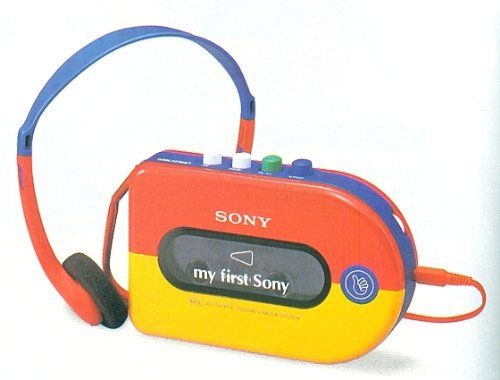 Sony Walkman WM-3300 (My First Sony), a handheld cassette player for kids in red, yellow, and blue with matching headphones
