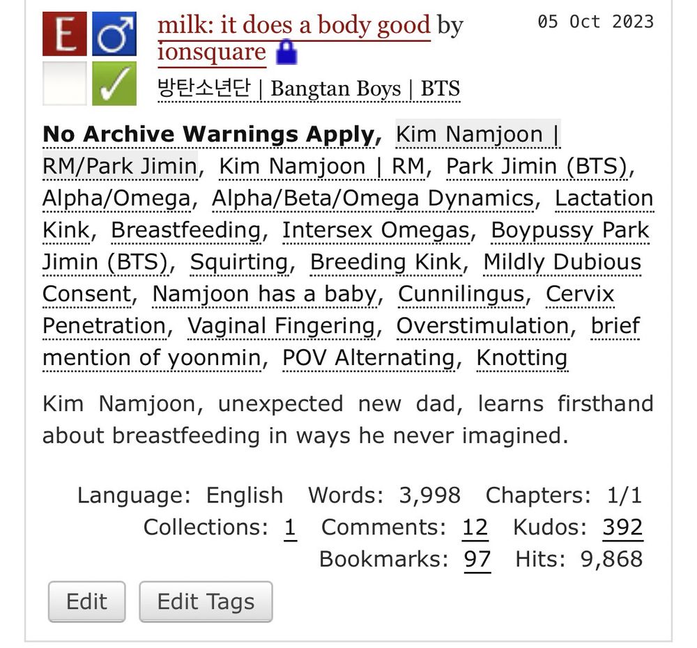 Information about my Namjoon/Jimin fic called milk: it does a body good