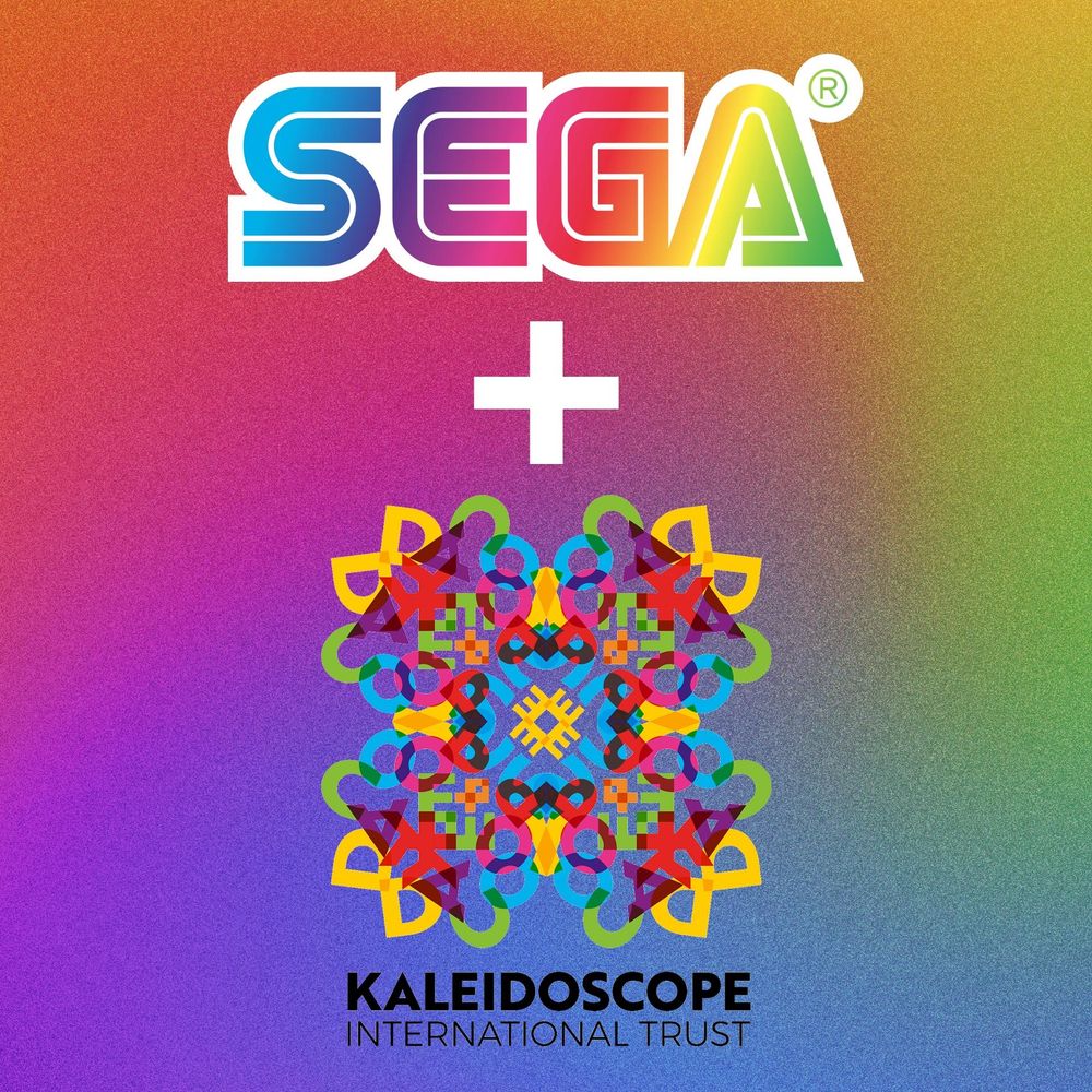 The SEGA pride logo and the Kaleidoscope Trust logo together on a grainy rainbow gradient background.