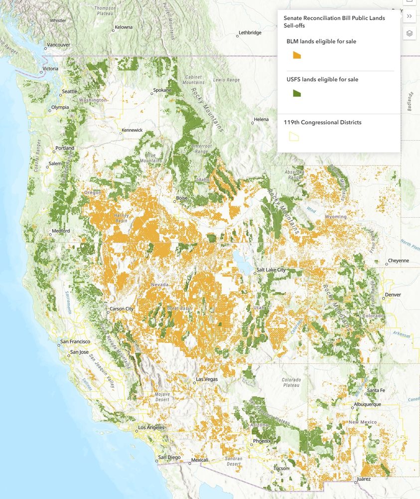 A map showing what BLM and USFS lands would be up for sale in the western CONUS.