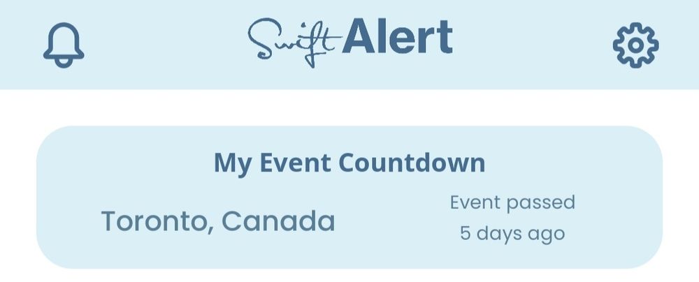SwiftAlert app. My Event Countdown: Toronto, Canada - Event passed 5 days ago