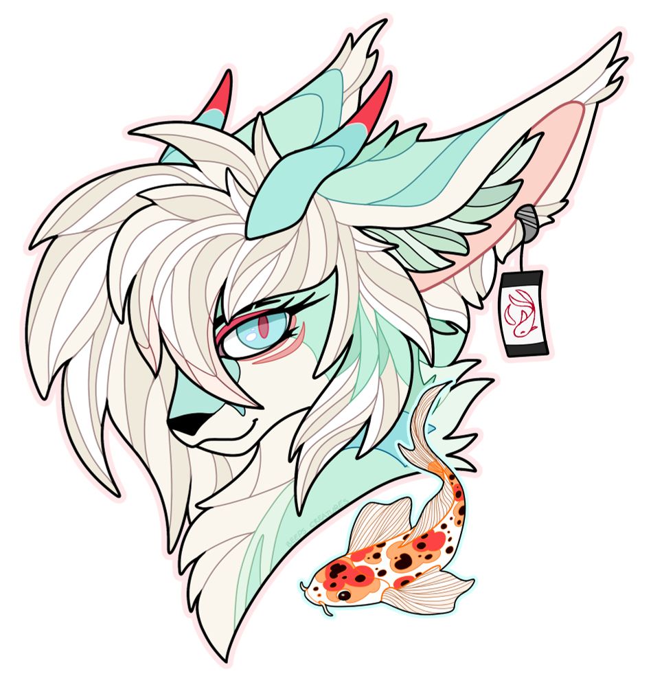 A headshot of a white and mint furry/wolf