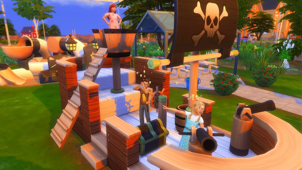 Artie, Alys (blonde) and Tori (ginger) all playing on the pirate ship
