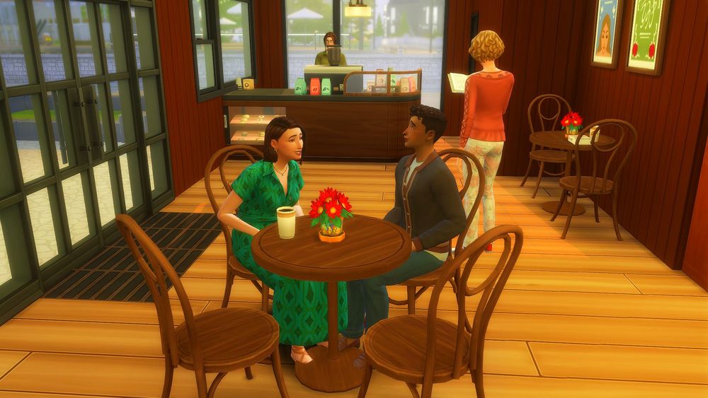 Maddie and Oliver having a drink