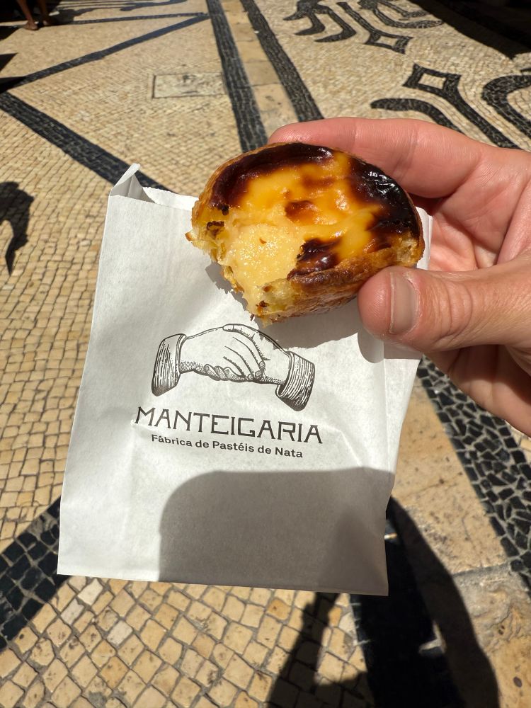 A Pastel de Nata from Manteigaria in the Baixa neighbourhood of Lisbon, Portugal