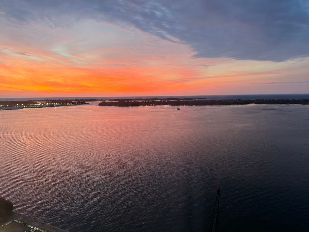 Reddish sunrise over Lake Ontario