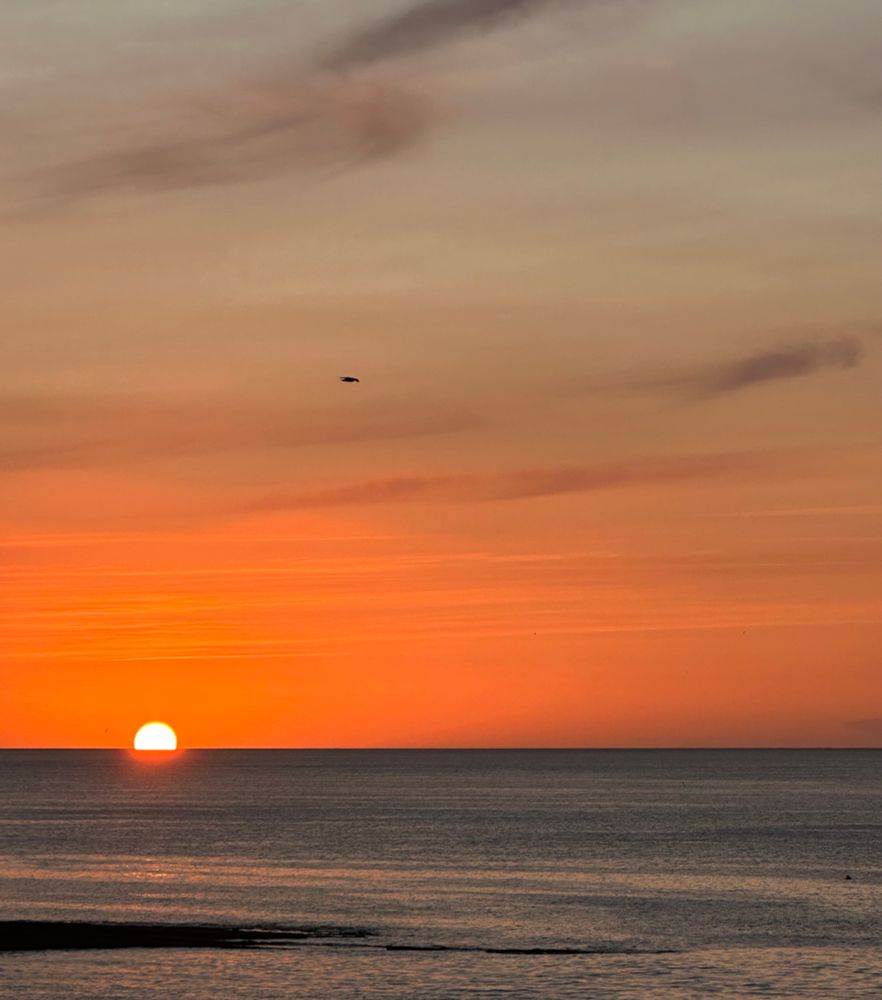 Orange glow, flat sea