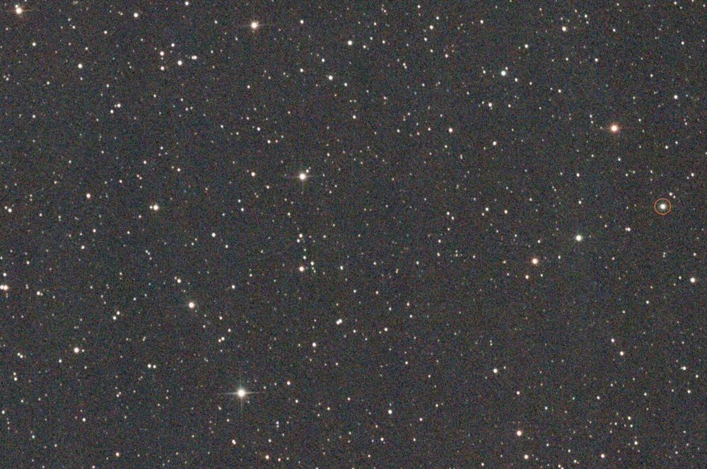 Main belt asteroid Pallas in the early hours of 28th June. Imaged with a Canon EOS 700d on a 130/650mm Newton telescope.