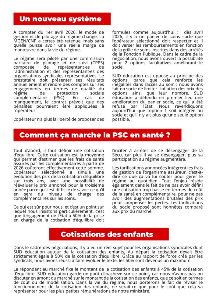 ➡️ Lire le 4-pages de SUD éducation : https://www.sudeducation.org/tracts/protection-sociale-complementaire-en-sante-comment-ca-marche/