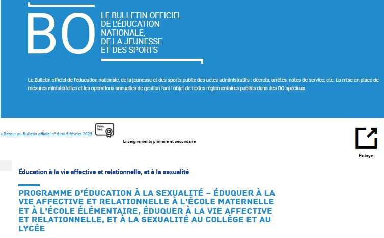 Screenshot de l’en-tête des programmes d’EVARS publiés ce jour au BO de l’éducation nationale