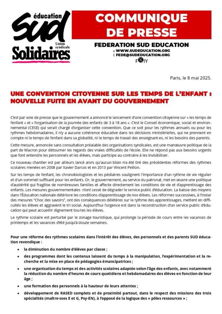 Recto du communiqué - Lien de lecture plus bas