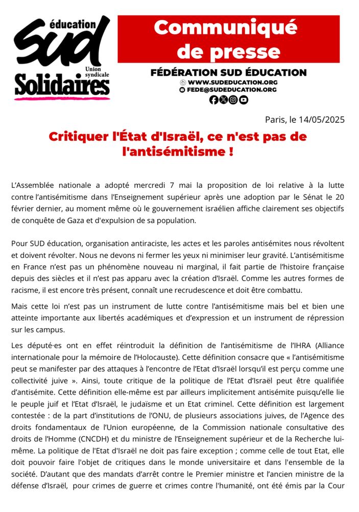 Recto du communiqué - Lien de lecture plus bas