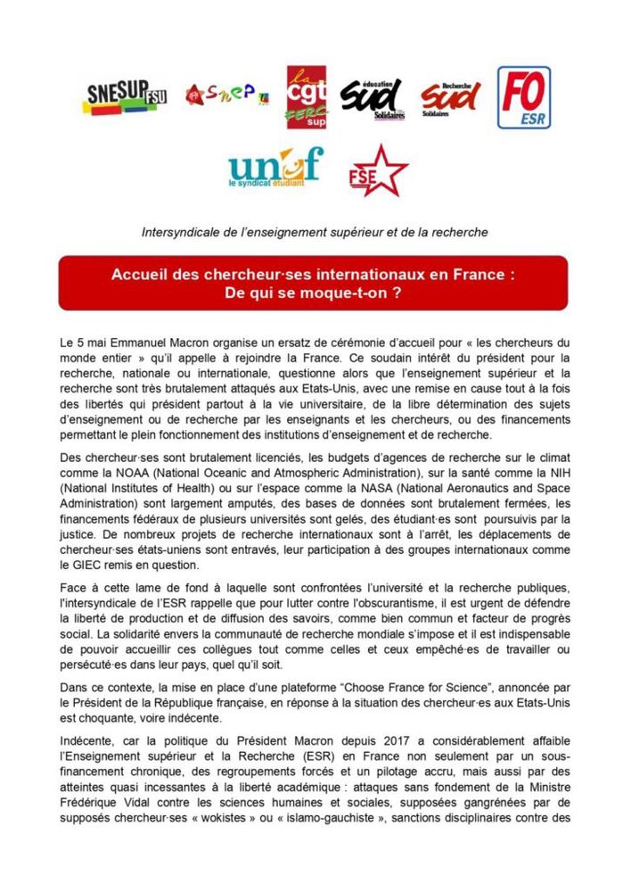 Communiqué IS ESR - Lien de lecture plus bas 