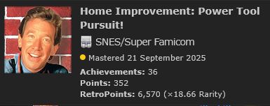retro achievements screenshot showing that I got all achievements in Home Improvement: Power Tool Pursuit!