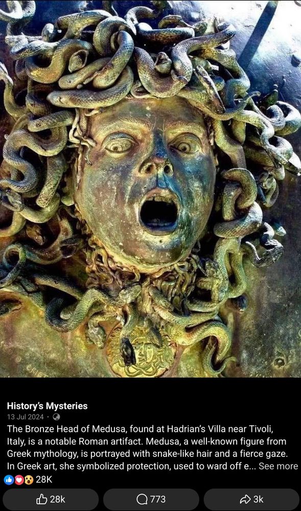 Post on Facebook falsely identifying a modern sculpture as ancient, and from Hadrian's villa