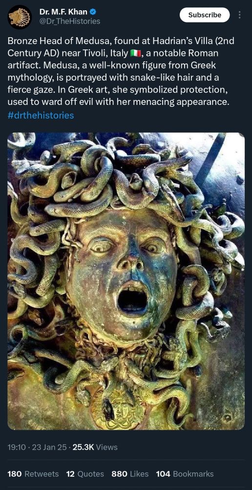 Post on twitter falsely identifying a modern sculpture as ancient, and from Hadrian's villa