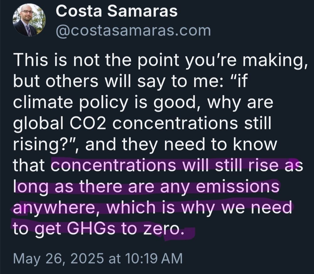 concentrations will still rise as long as there are any emissions anywhere, which is why we need to get GHGs to zero.