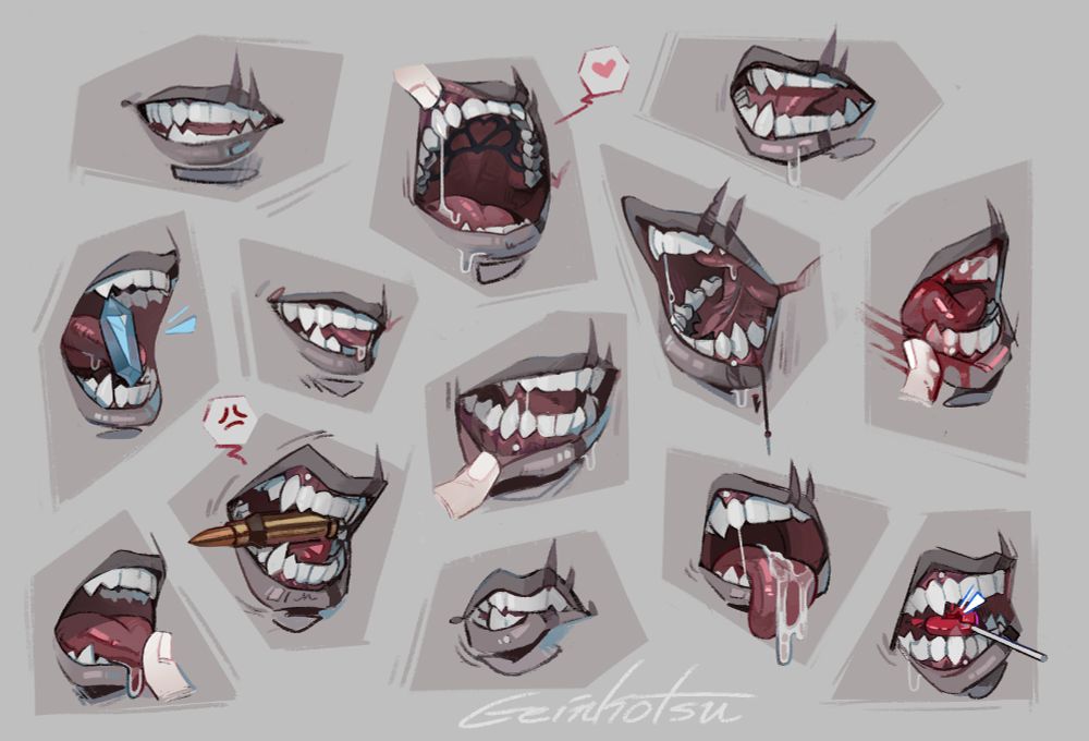 Just a very suspiciously erotic page full of faurox's mouth and teeth. The man is equipped with fangs- the lower incisisors somewhat meatier than the upper ones. Near each one is a 'piercing' or screw that is affixed to metal bridges behind his teeth. The metal bridge of his upper pallete has a heart shaped design (Yes, you know the reason why I designed it that way. I'm looking at you).