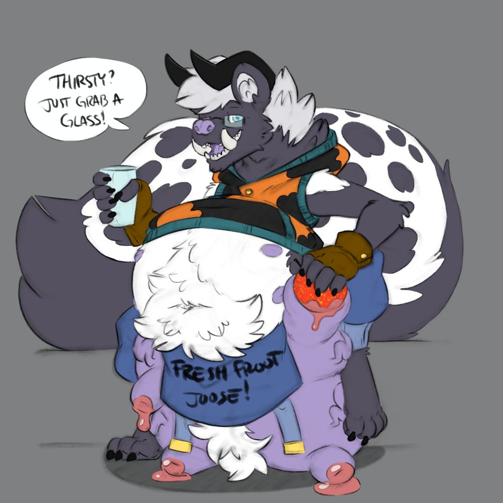 Gnoll Farnix is shoving fruit in his udder