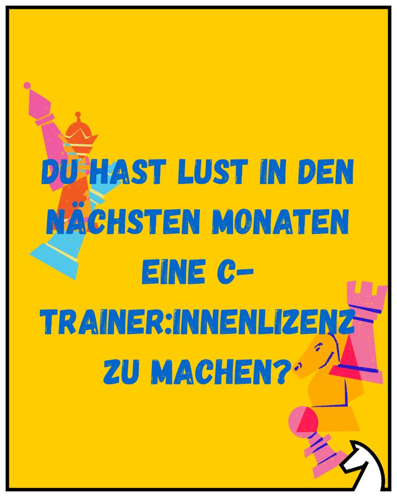Textzug "Du hast Lust, in den nächsten Monaten eine C-Trainer:innen-Lizenz zu machen?", im Hintergrund bunte Schachfiguren