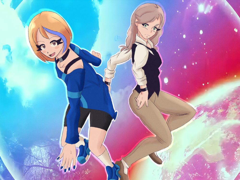 Eve and Samantha (My Virtual Escape 2) recreating the iconic cover art of Sonic Adventure 2 in celebration of Sonic the Hedgehog 3 (2024)