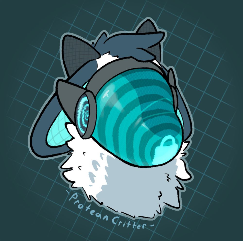 Protogen with a spiral and a lock symbol on their face display