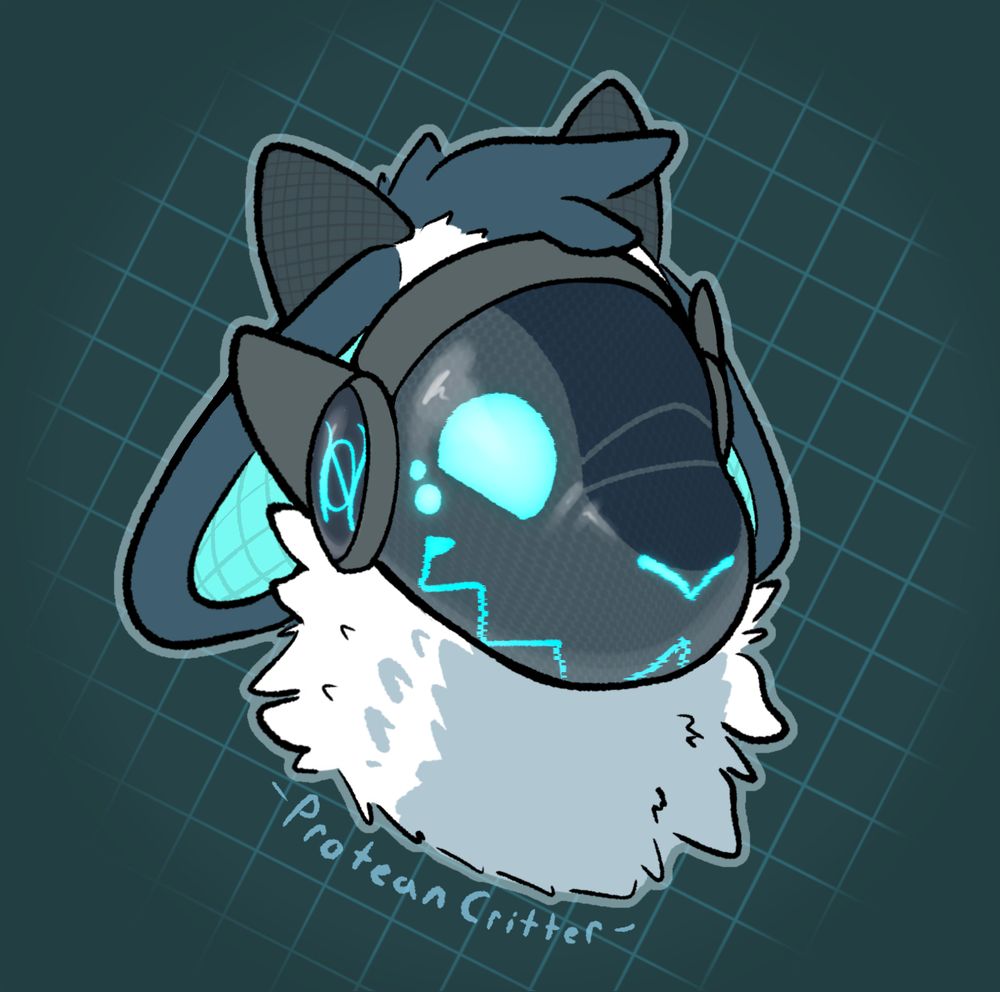 Headshot of a protogen character based on my Critter, Flux