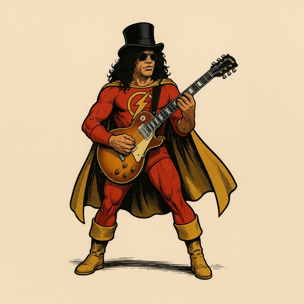 KI-generierte, zeichnerischen Darstellung des fiktiven Superhelden Slash Gordon. 