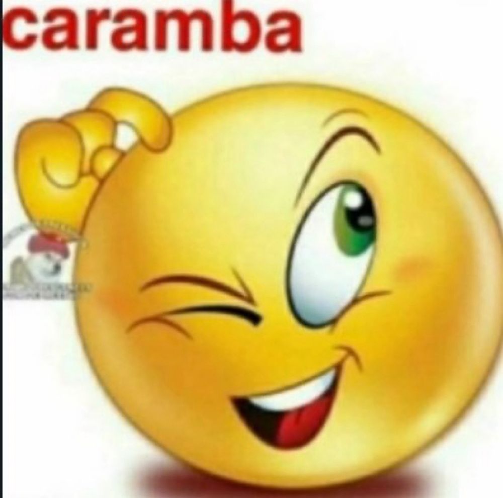 emoji pensativo (um olho fechado e coçando a cabeça) e no canto superior esquerdo escrito, em vermelho, “caramba”