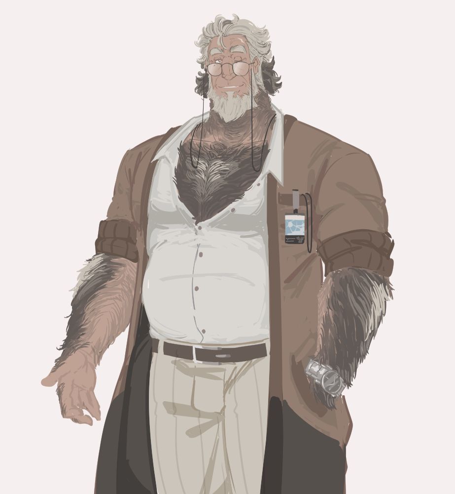 A drawing of one of my original characters, Aphesios Zeus, an older man with messy off white and brown hair, glasses and a beard, wearing a white shirt, beige pants and a long brown coat with rolled up sleeves.

The drawing sorta looks like a talking sprite with him simply standing, one eye closed and with a smirk. 