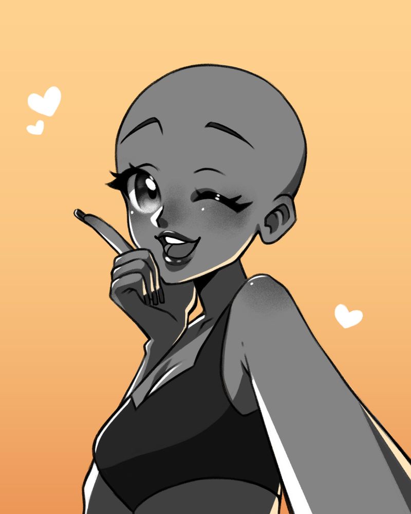A digital anime base of a cute feminine character winking at the camera.