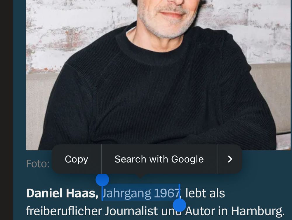 Screenshot mit dem Geburtsjahr des Autors des thematisierten Artikels