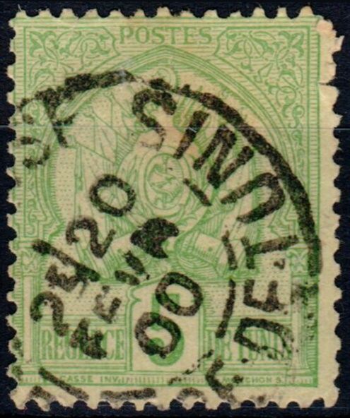 Green 5 milieme stamp with a cancellation from Tunis