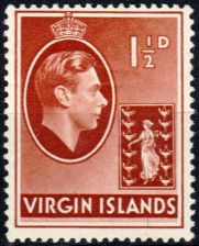 one and a half pence brown stamp from British Virgin Islands from 1938