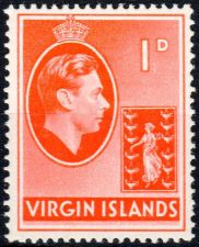 one pence red stamp from British Virgin Islands from 1938