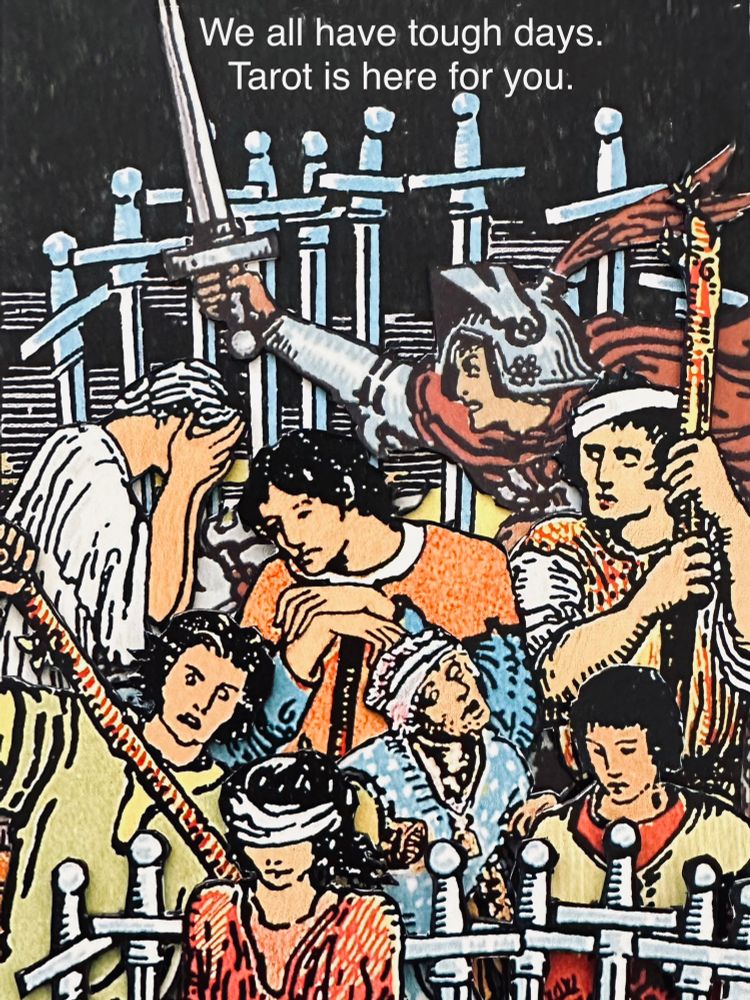 Tarot collage made from cards cut by hand and arranged together to make a collage