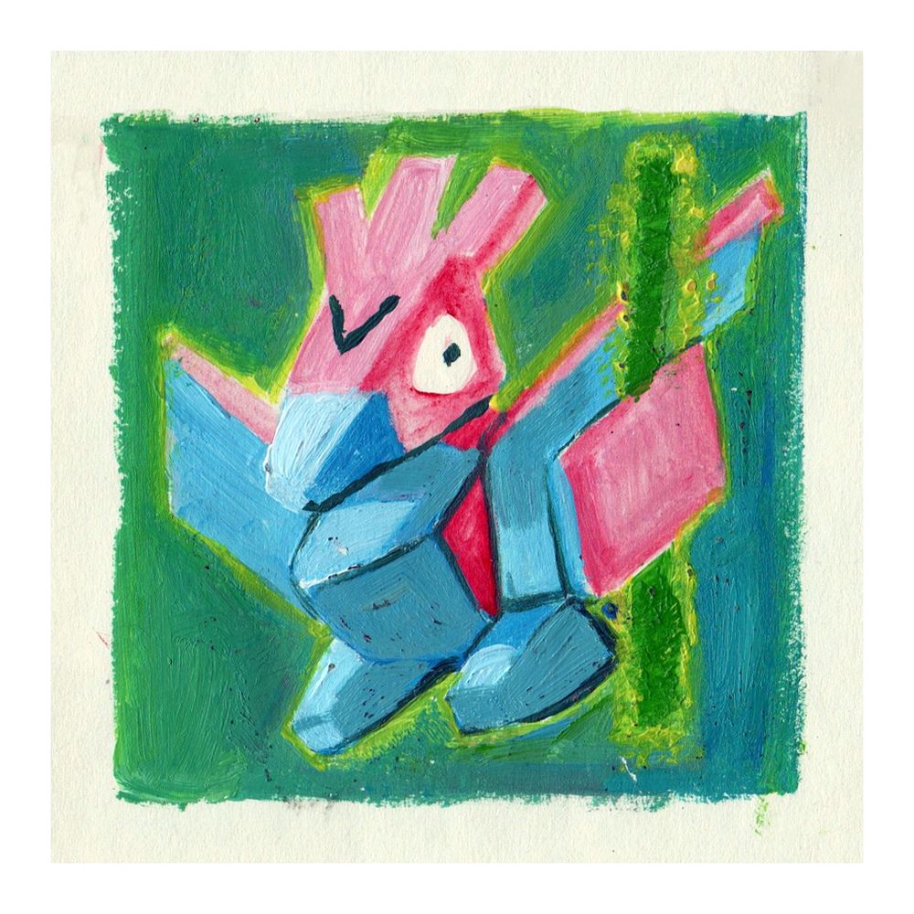 Pokefusion of Farfetch'd and Porygon, Made with Acrylics