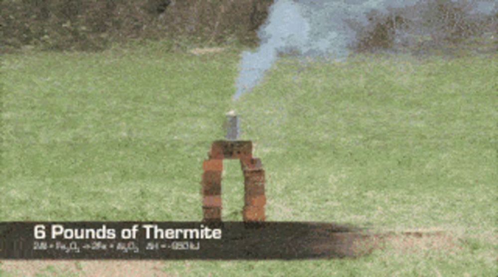 a picture of a flame with the words 6 pounds of thermite at the bottom