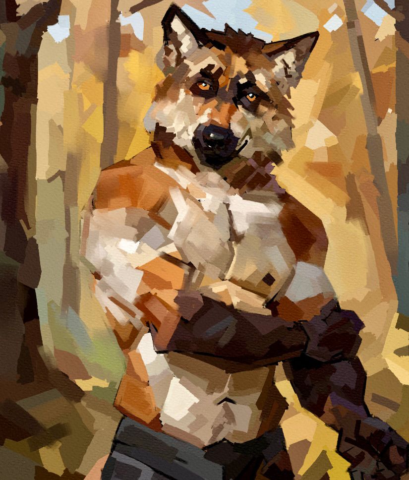 A slightly more cubist maned wolf named dumpling than my usual style. While most of the piece is overworked and displays too complex of a geometry for the desired outcome, the pants and love handles contain the level of abstraction o was going for