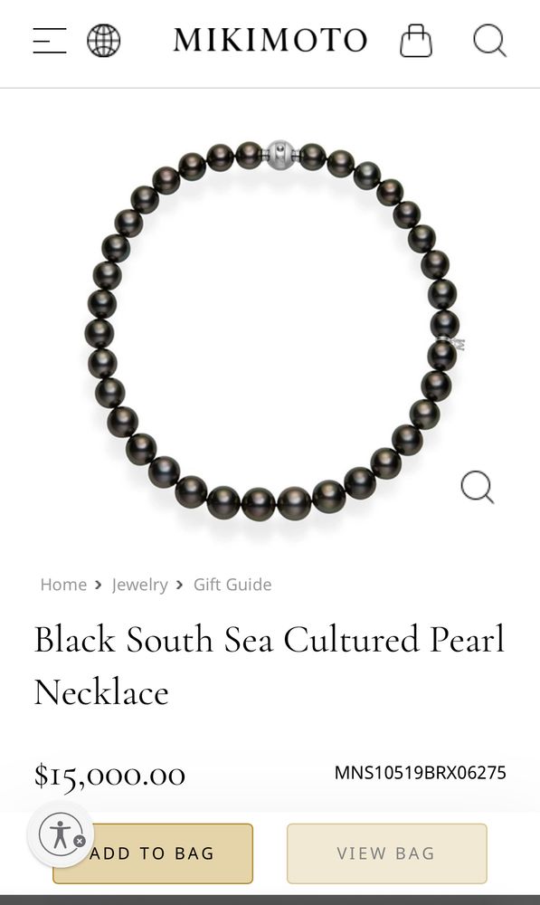BLACK SOUTH SEA CULTURED PEARL NECKLACE FROM MIKIMOTO 