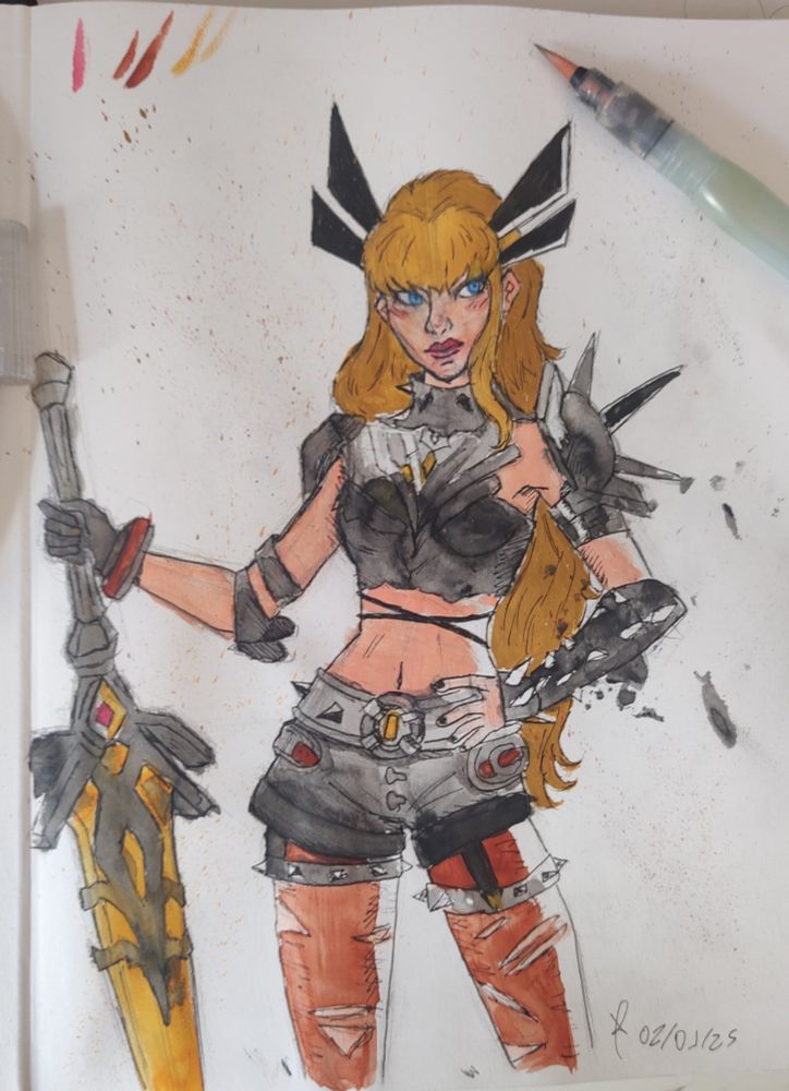 Magik, dos X-Men, pintada em aquarela 