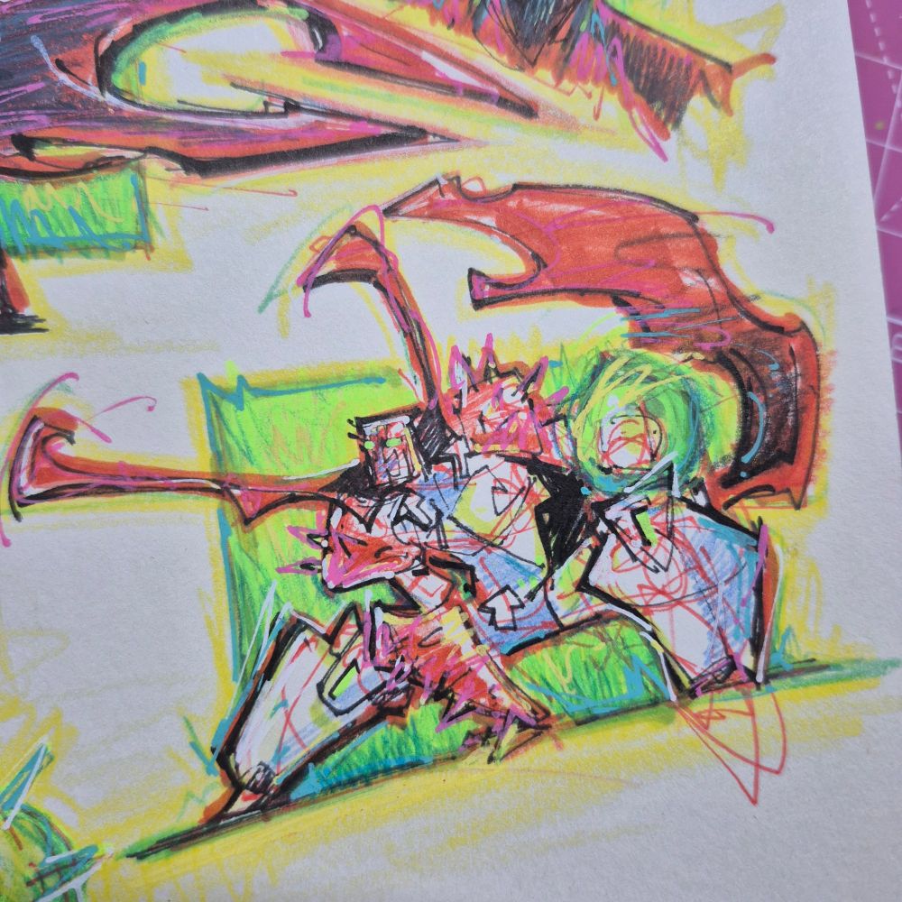 Rat City Spawn dives forward in a crouched, mid‑air pose, jagged armor and dragon‑head gauntlets flaring. His massive red cape whips in an arc over neon green light, like he’s ready to raise hell and Spawn a street‑level beatdown.
