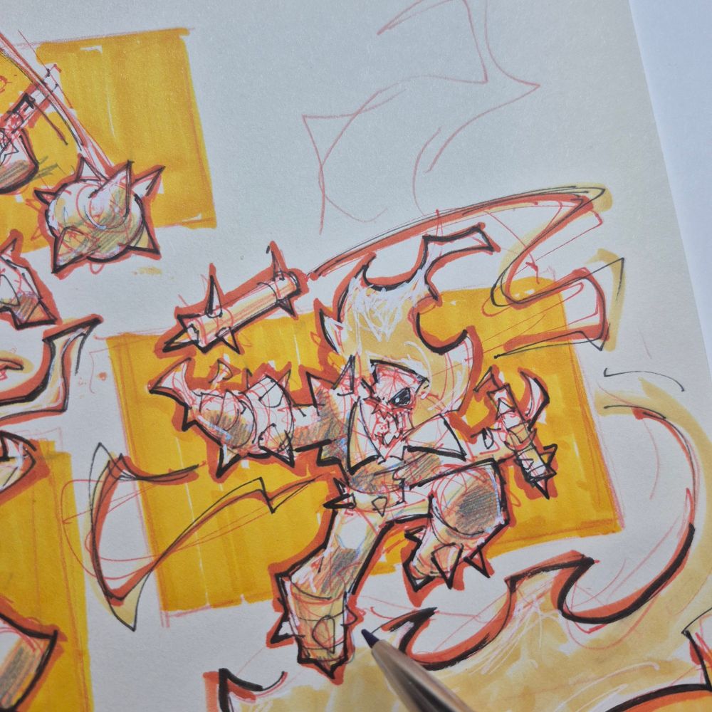 Leaping Ghost Rider, twin flails spinning like he’s auditioning for a medieval metal album cover. His flaming hair swirls around a bright orange backdrop like a screaming exclamation point.