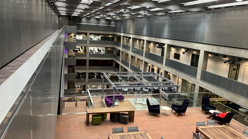 BBC Scotland's Pacific Quay looking down towards the front of the building from the 5th floor