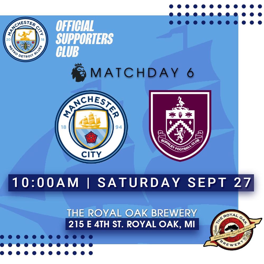 MDB, MCFC v Burnley, Sat 9/27, 10a ET, Royal Oak Brewery