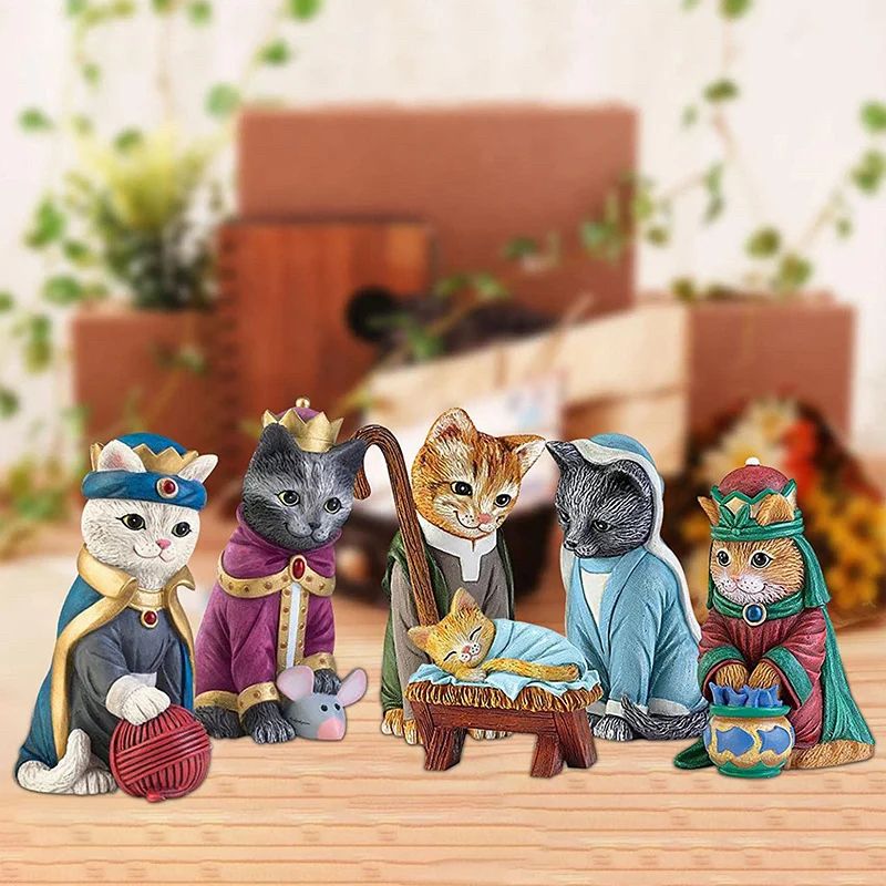 The nativity in figurines but they are all cats